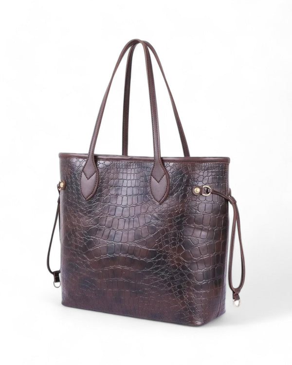 Dark Brown Croc neverfull tote bag