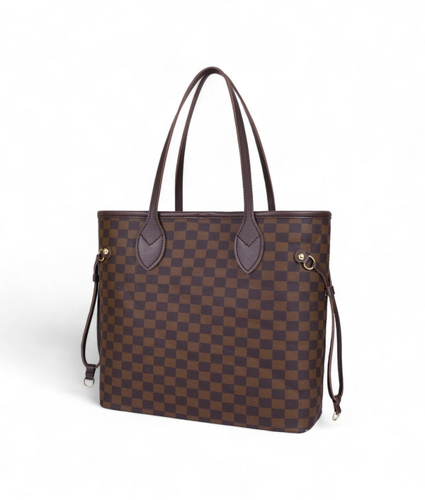 Dark brown checkered neverfull tote bag