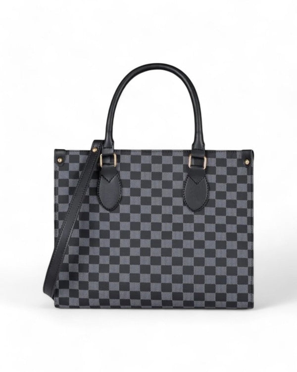 Black grid checkered handbag