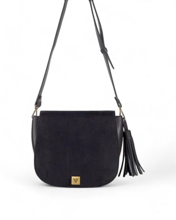 Black Suede Foldover Saddle Bag