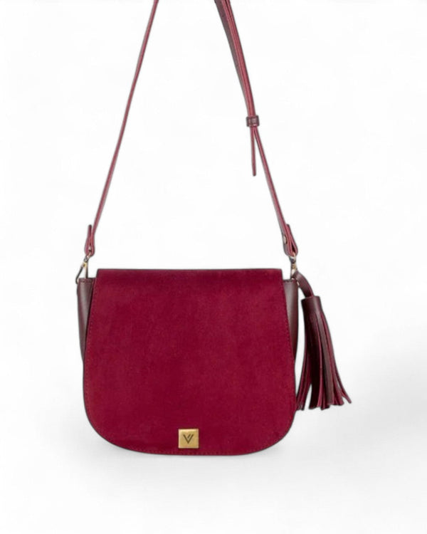 Red Suede Foldover Saddle Bag