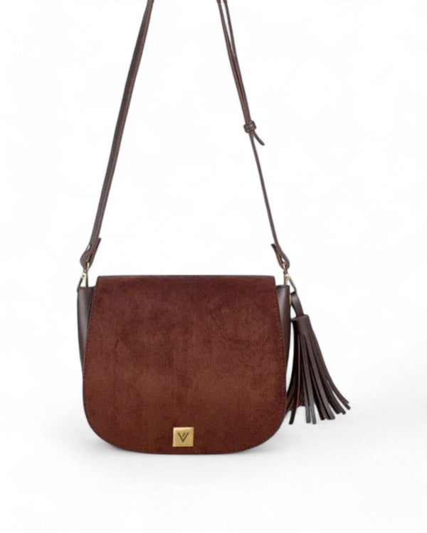 Brown Suede Foldover Saddle Bag