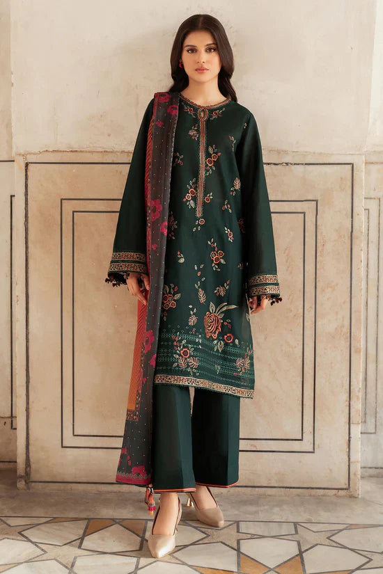 JAZMIN-3PC Dhanak Embroidered Shirt With Digital Printed Shawl-133