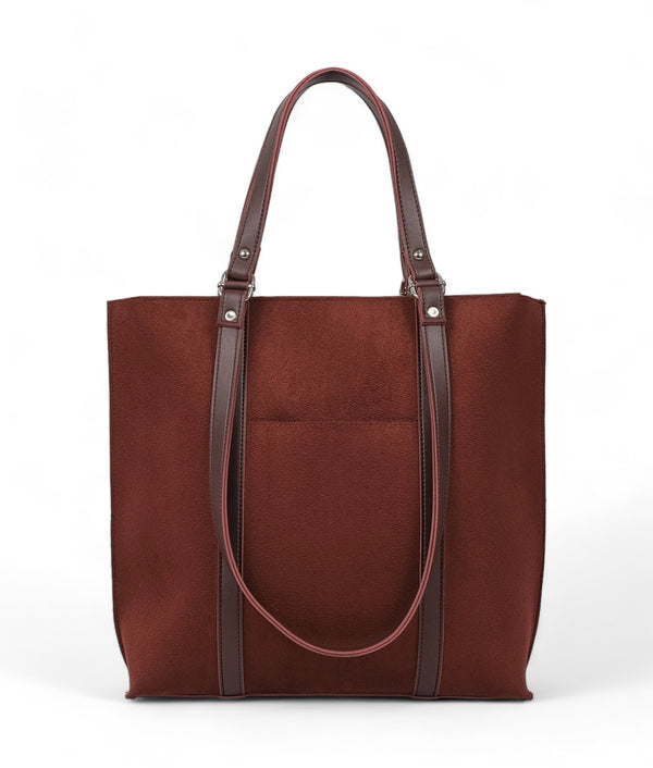 Brown Suede Double Handle Tote Bag