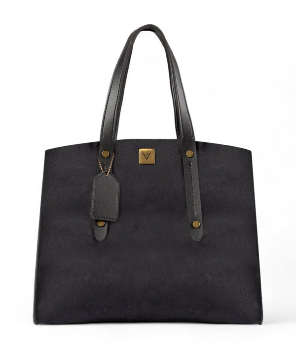 Black Suede Multi Compartment Satchel Bag