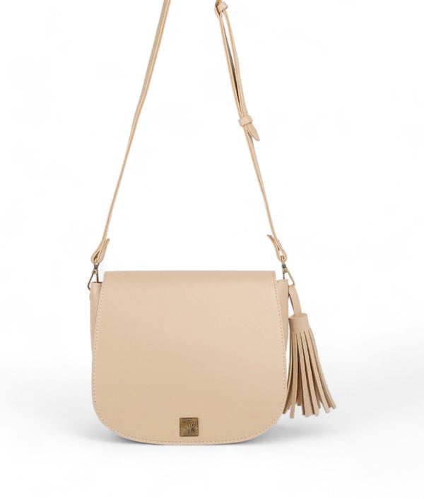 Beige Foldover Saddle Bag