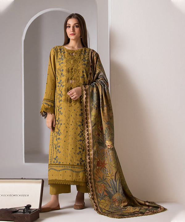 SOBIA NAZIR - 3PC DHANAK EMBROIDERED SHIRT WITH TWILL PRINTED SHAWL AND TROUSER-686