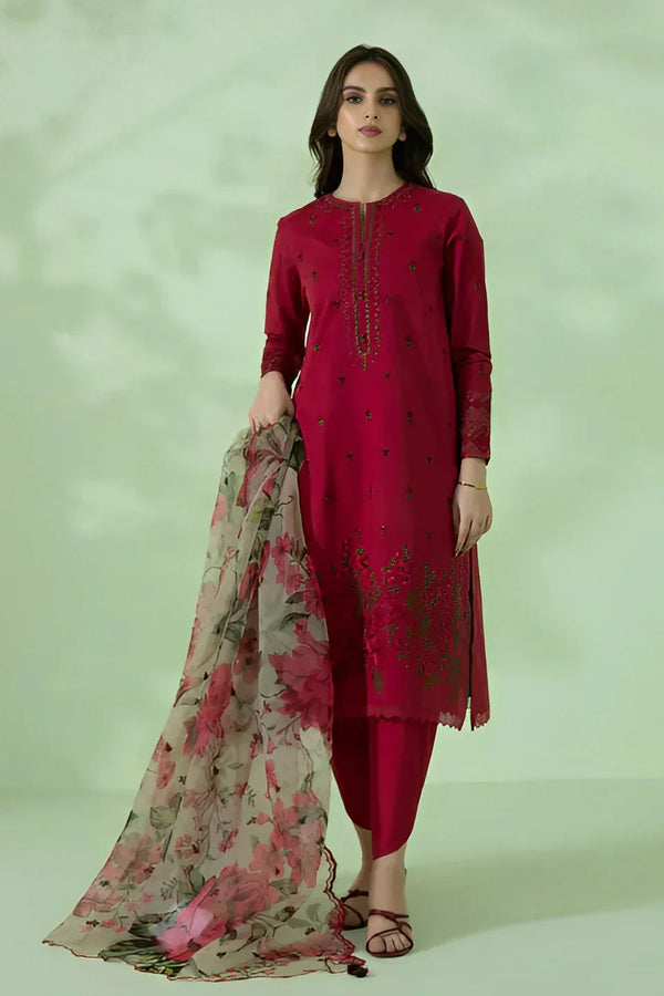 Sapphire 3PC Lawn Embroidered Shirt With Organza Printed Dupatta-1052