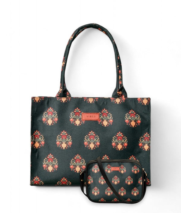 Royal Print Bag With Cross Body Bag