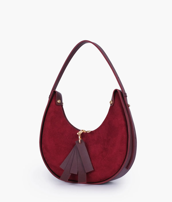 Burgundy Suede Moon Hobo Bag