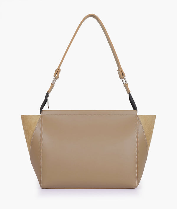 Coffee suede trio twist handbag