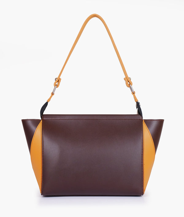 Dark brown and mustard trio twist handbag