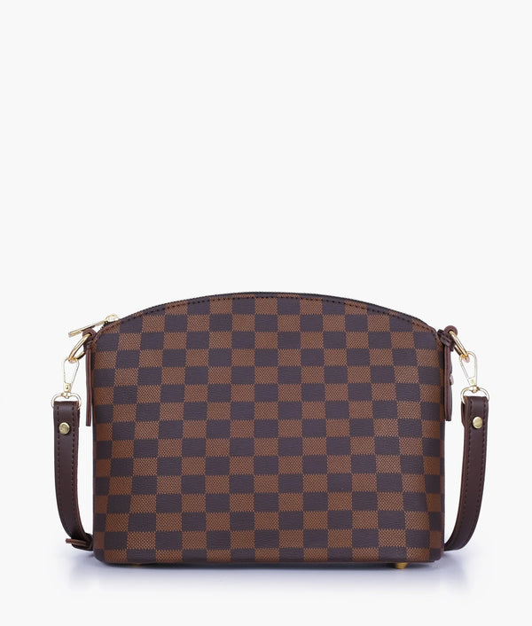 Dark brown checkered dome cross-body bag