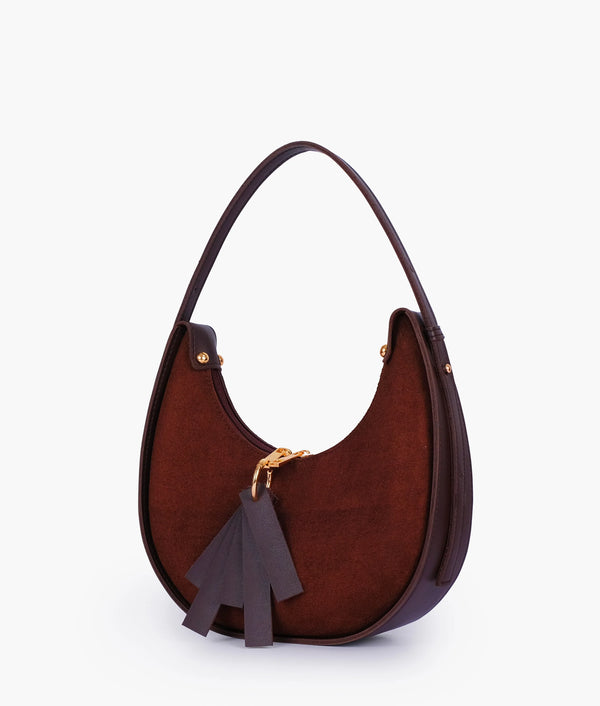 Dark Brown Suede Moon Hobo Bag