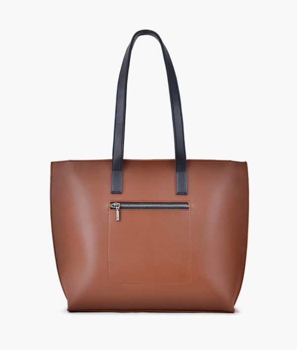 Brown-Stone With Black Long Handle Tote Bag